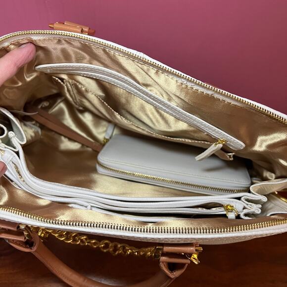 Joy & Iman White Timeless Chic Pebble Satchel Purse + Wallet - Picture 3 of 16